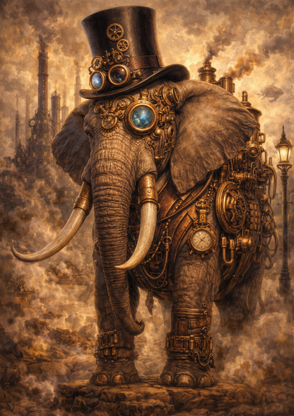 Rice Paper For Decoupage Steampunk Elephant in Vintage Style Full Cat. No.9066