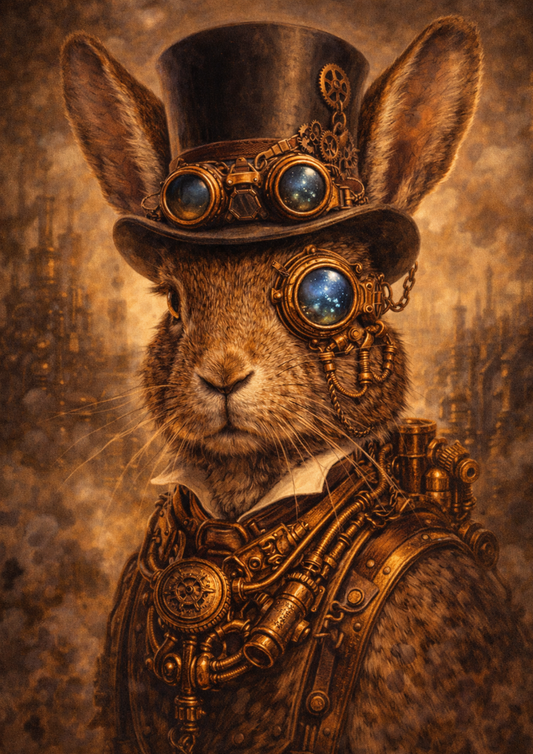 Rice Paper For Decoupage Steampunk Rabbit in Vintage Style Full Cat. No.9067