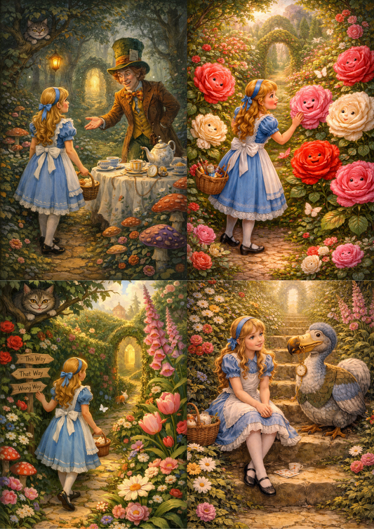 Rice Paper For Decoupage Alice and Friends Collage Cat. No.9073