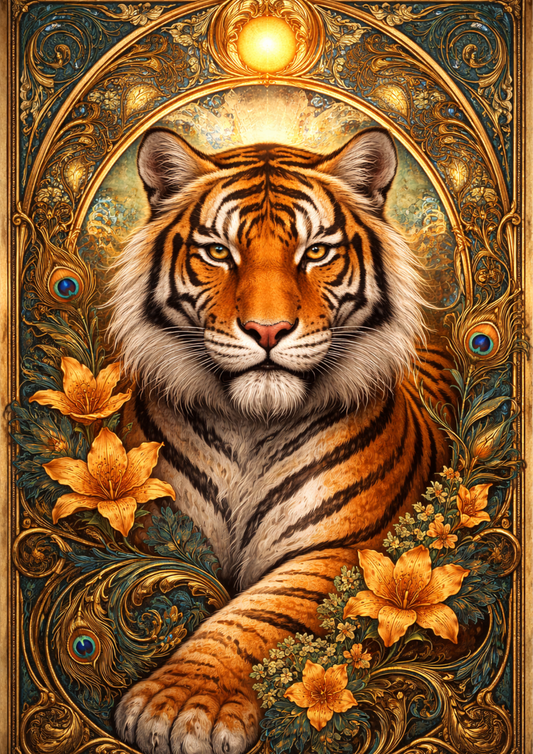 Rice Paper For Decoupage Tiger in Nouveau Style Full Cat. No.9076