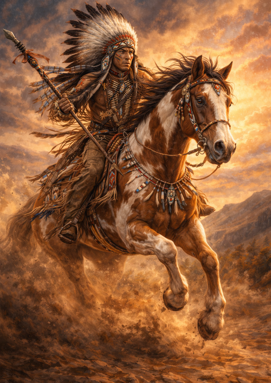 Rice Paper For Decoupage Native American on Horseback Full Cat. No.9078