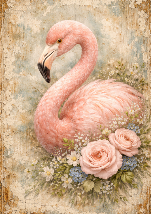 Rice Paper For Decoupage Pink Flamingo in Shabby Chic Style Full  Cat. No.9084