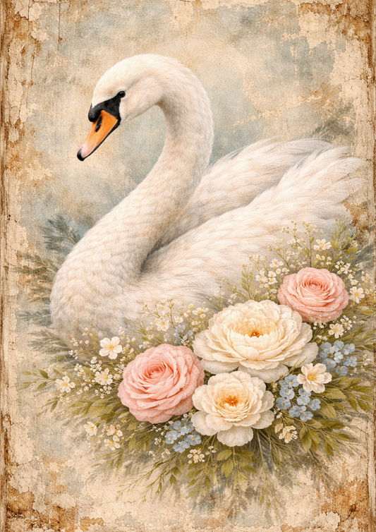 Rice Paper For Decoupage Majestic Swan in Shabby Chic Style Full  Cat. No.9085