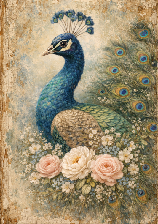 Rice Paper For Decoupage Majestic Peacock in Shabby Chic Style Full  Cat. No.9086