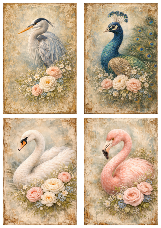 Rice Paper For Decoupage Beautiful Birds in Shabby Chic Style Collage  Cat. No.9088