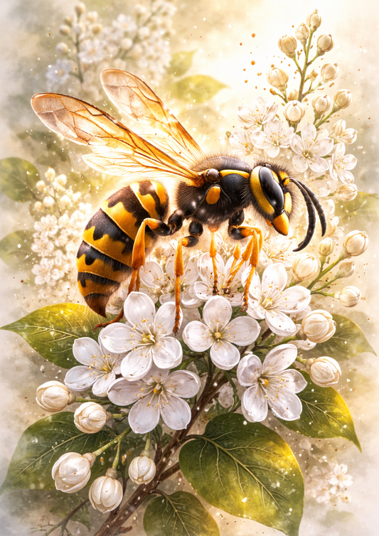 Rice Paper For Decoupage Wasp on Pear Blossom in Shabby Chic Style  Full  Cat. No.9100