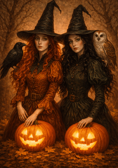 Rice Paper For Decoupage Halloween Witches & Black Raven Full  Cat. No.9106