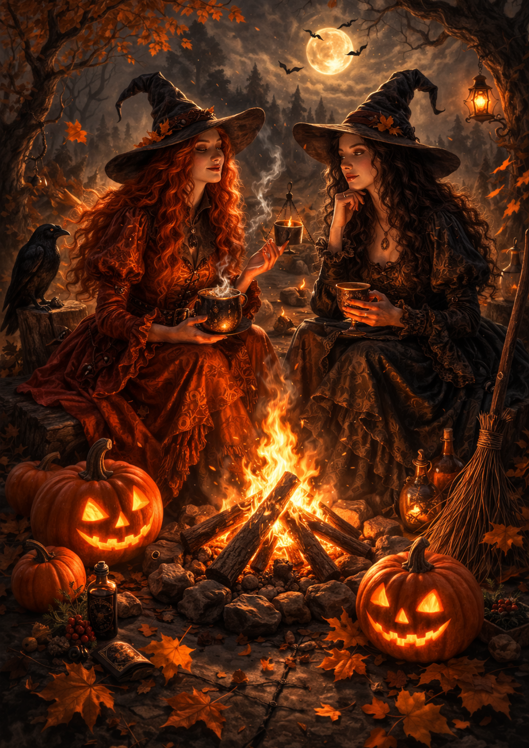 Rice Paper For Decoupage Halloween Witches &amp; Fire Full  Cat. No.9107