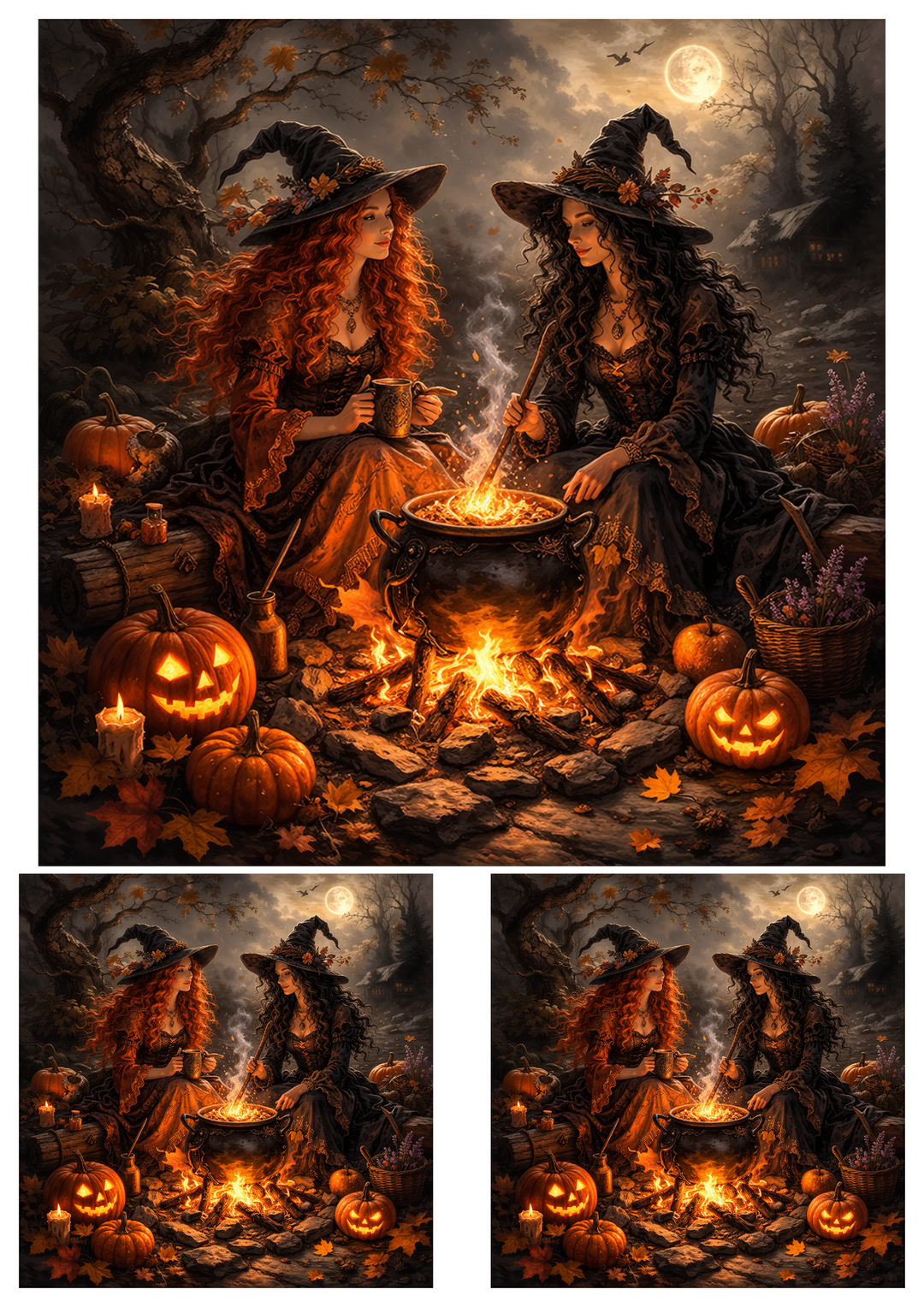 Rice Paper For Decoupage Halloween Witches &amp; Fire Collage Cat. No.9108