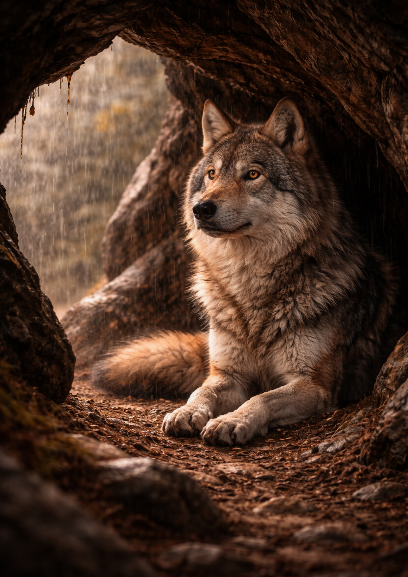 Rice Paper For Decoupage Wolf in a Cave Full Cat. No.9123