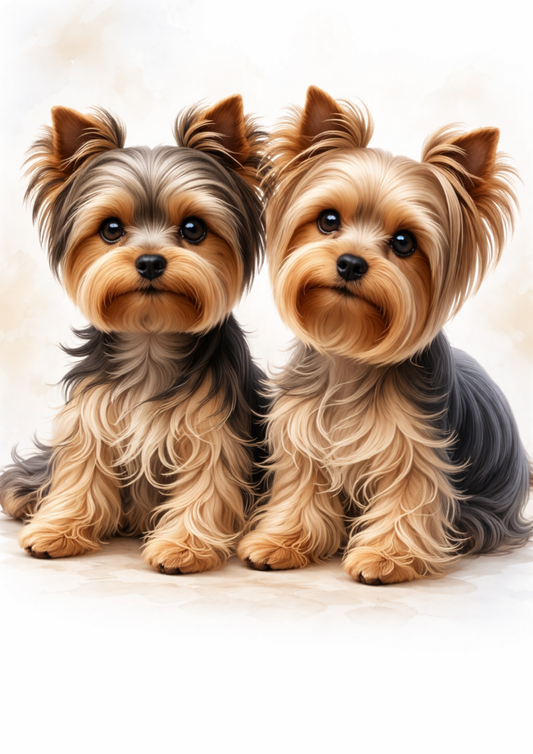 Rice Paper For Decoupage Yorkshire Terrier  Twins Portrait Full Cat. No.9125