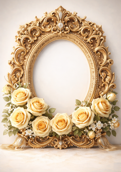 Rice Paper For Decoupage Baroque Frame with Yellow Roses Full Cat. No.9127