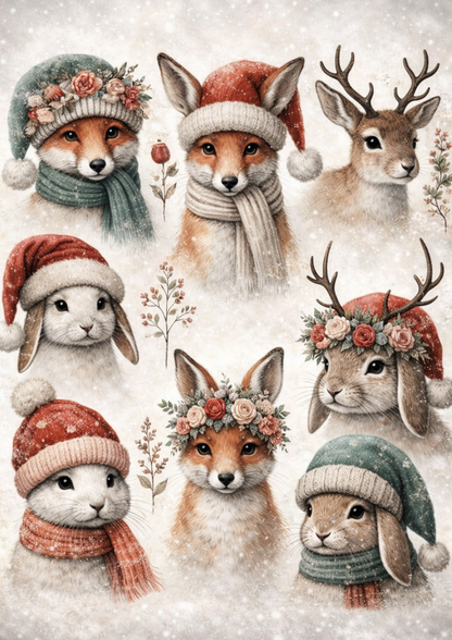 Rice Paper For Decoupage Winter Animals Collage Cat. No.9130