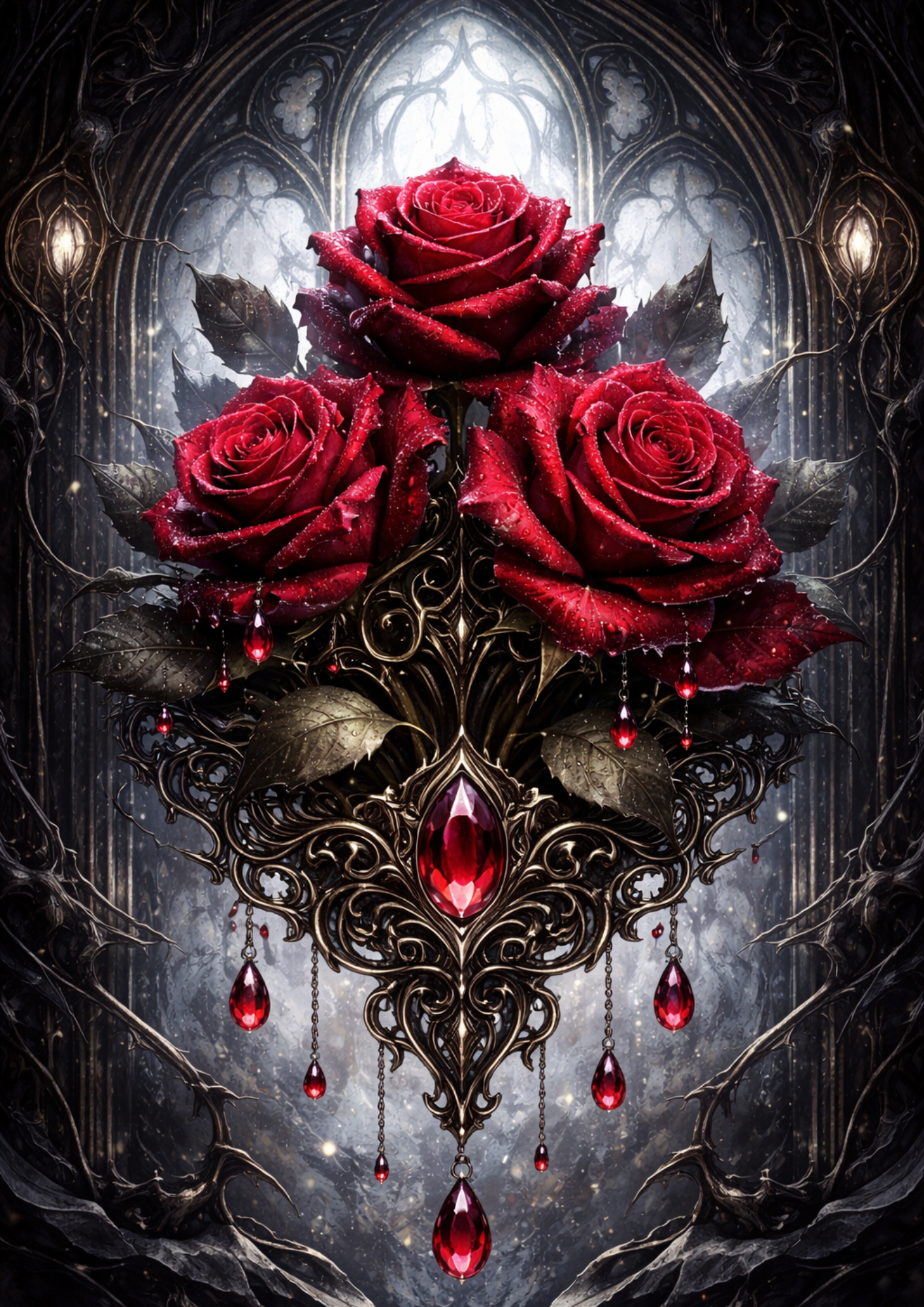 Rice Paper For Decoupage Gothic Red Roses Full Cat. No.9142