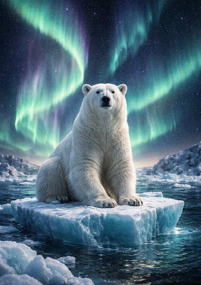 Rice Paper For Decoupage Polar Bear & Northern Lights Full  Cat. No.9148