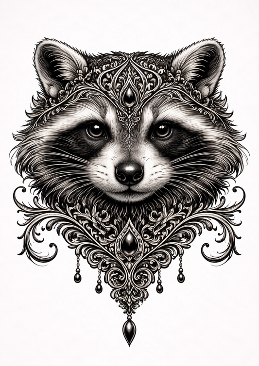 Rice Paper For Decoupage Gothic Raccoon Face Full  Cat. No.9155