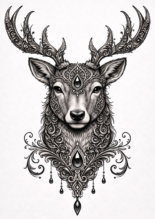 Rice Paper For Decoupage Gothic Deer Portrait Full  Cat. No.9157