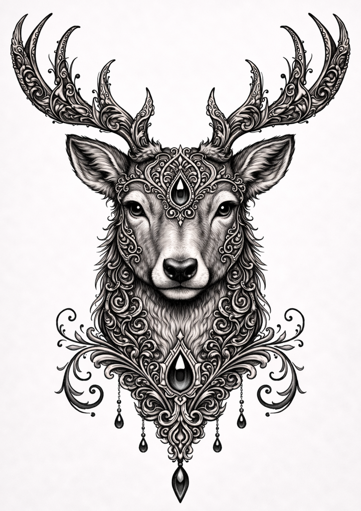 Rice Paper For Decoupage Gothic Deer Portrait Full  Cat. No.9157