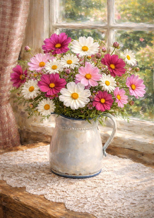 Rice Paper For Decoupage Bouquet of Cosmos Flowers  Full Cat. No.9184