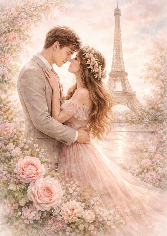 Rice Paper For Decoupage Eiffel Tower & Romantic Couple in Shabby Chic Style Full Cat. No.9195
