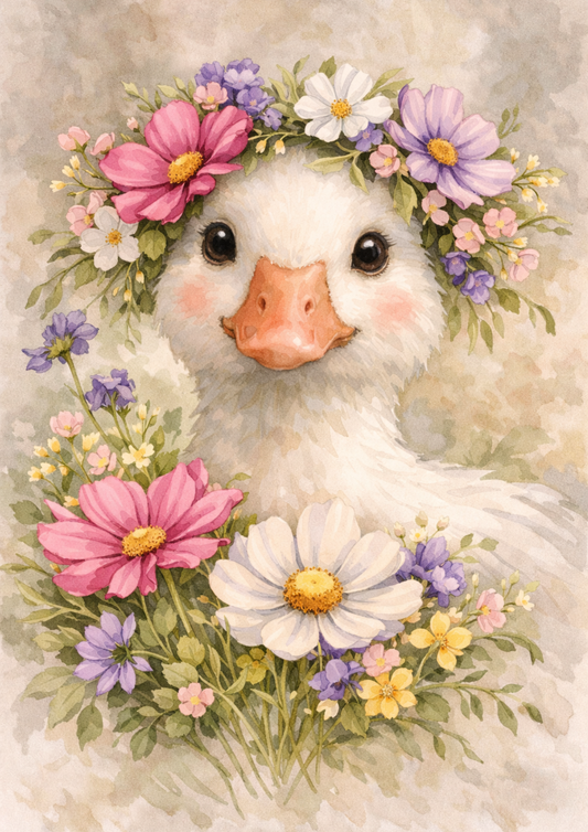 Rice Paper For Decoupage Cute Floral Goose in Shabby Chic Style Full Cat. No.9200