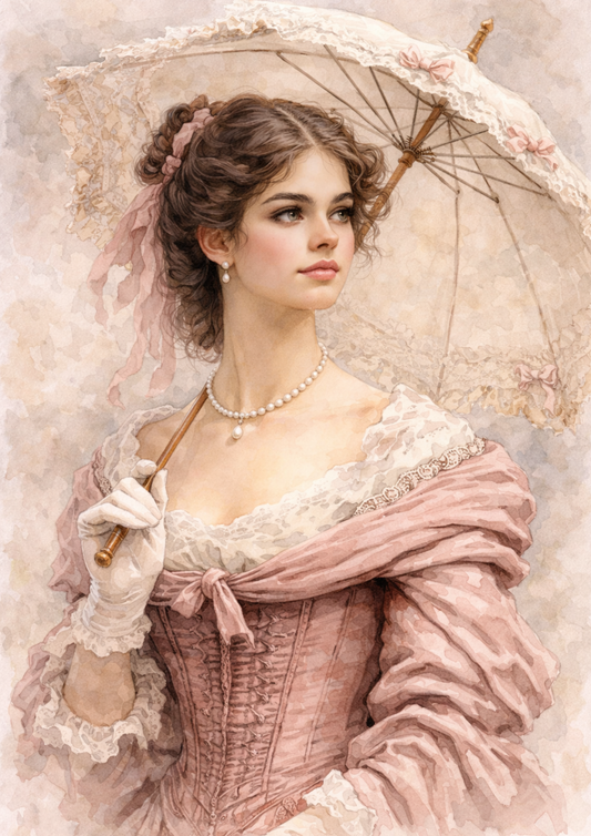 Rice Paper For Decoupage Victorian Woman with Umbrella Portrait Full Cat. No.9204