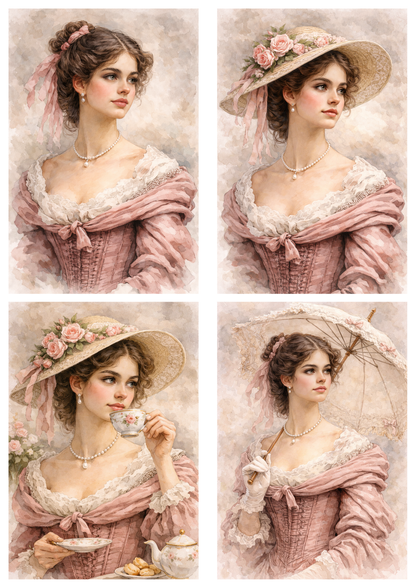 Rice Paper For Decoupage Victorian Woman Portrait Collage Cat. No.9205