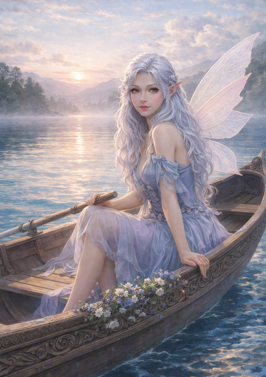 Rice Paper For Decoupage Etheral Fairy in The Boat  Full Cat. No. 9210