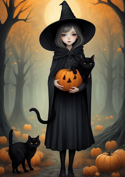 Rice Paper For Decoupage Halloween Witch, Black Cat & Pumpkin Full Cat. No.9220
