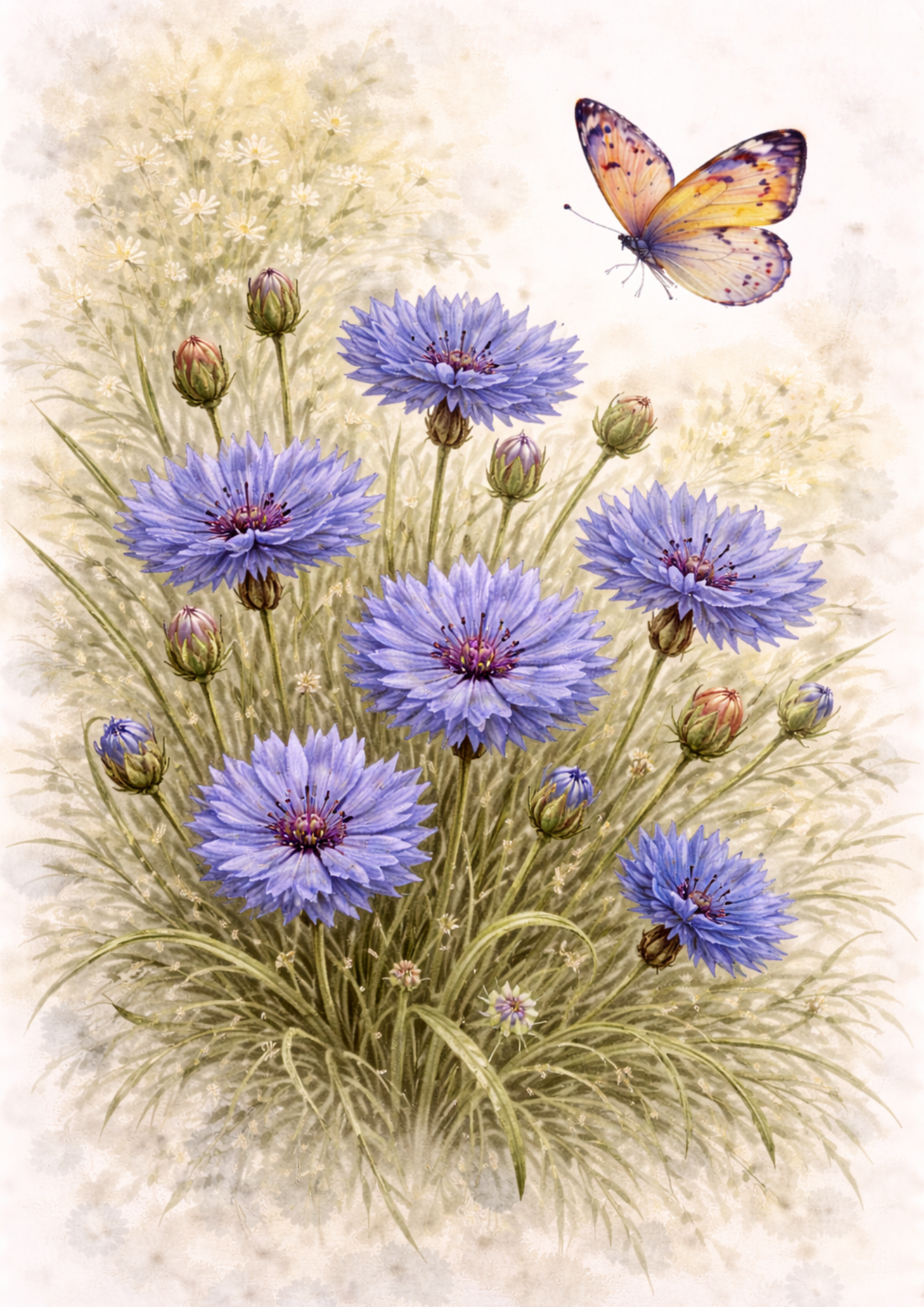 Rice Paper For Decoupage Butterfly on Cornflowers Full Cat. No.9246