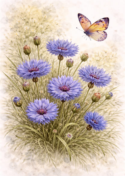 Rice Paper For Decoupage Butterfly on Cornflowers Full Cat. No.9246