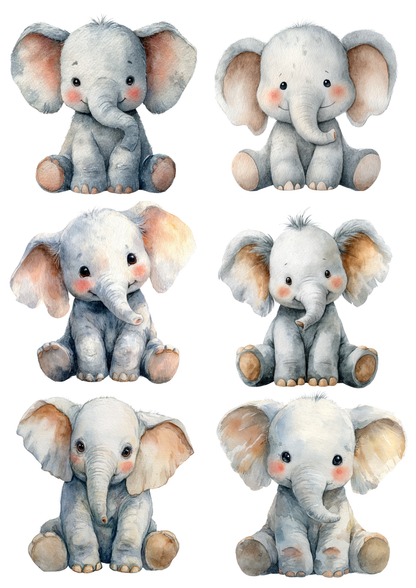 Rice Paper For Decoupage Cute Baby Elephant Collage Cat. No.9279