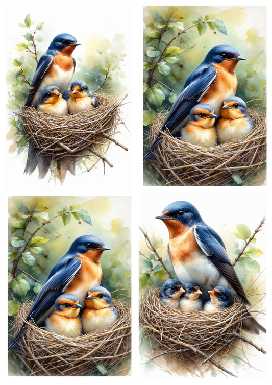 Rice Paper For Decoupage Spring Birds Nest Collage Cat. No.9284