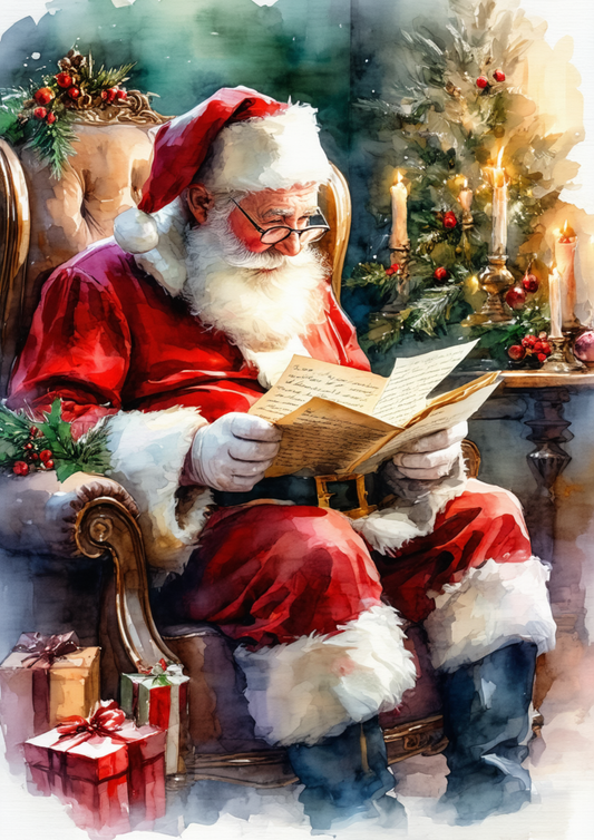 Rice Paper For Decoupage Santa Reading Letters from Children Full  Cat. No.9285