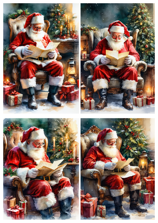 Rice Paper For Decoupage Santa Reading Letters from Children Collage  Cat. No.9286