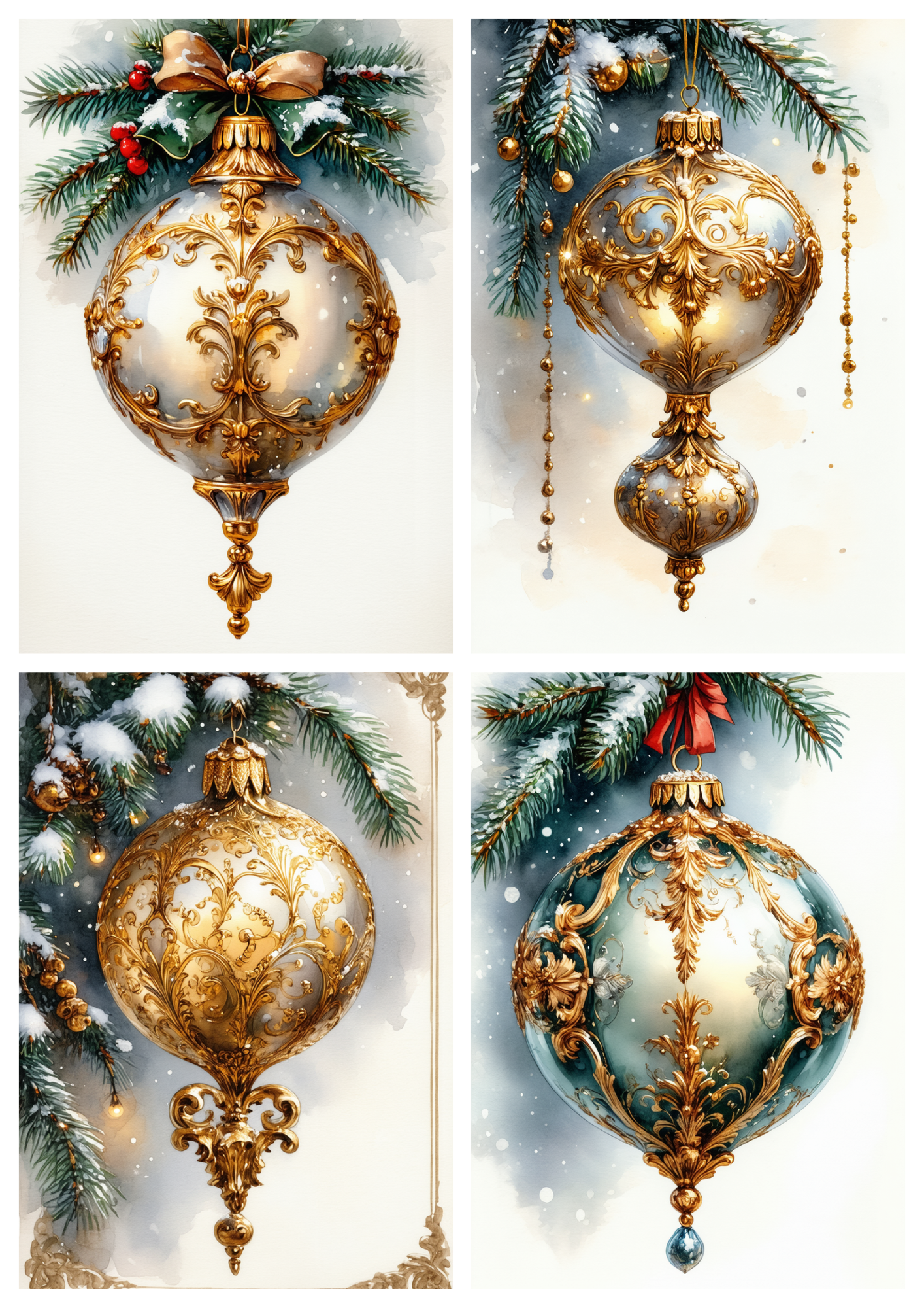 Rice Paper For Decoupage Baroque Christmas Ornaments Collage  Cat. No.9287