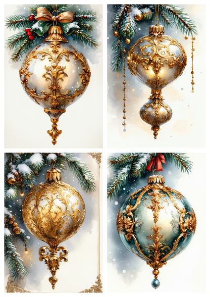 Rice Paper For Decoupage Baroque Christmas Ornaments Collage  Cat. No.9287