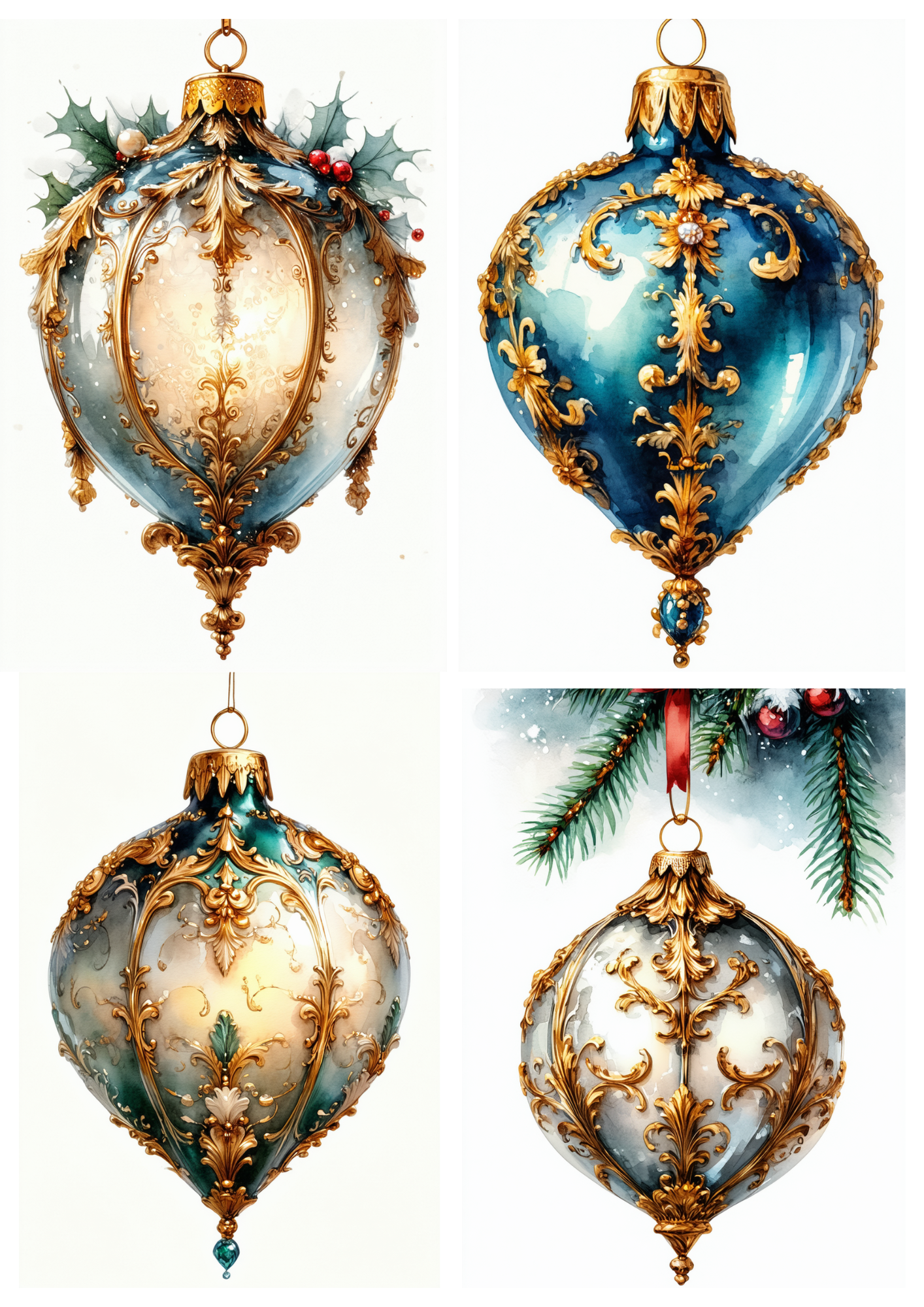 Rice Paper For Decoupage Baroque Christmas Ornaments Collage  Cat. No.9288