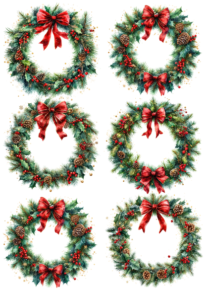 Rice Paper For Decoupage Decorative Christmas Wreath Collage  Cat. No.9289