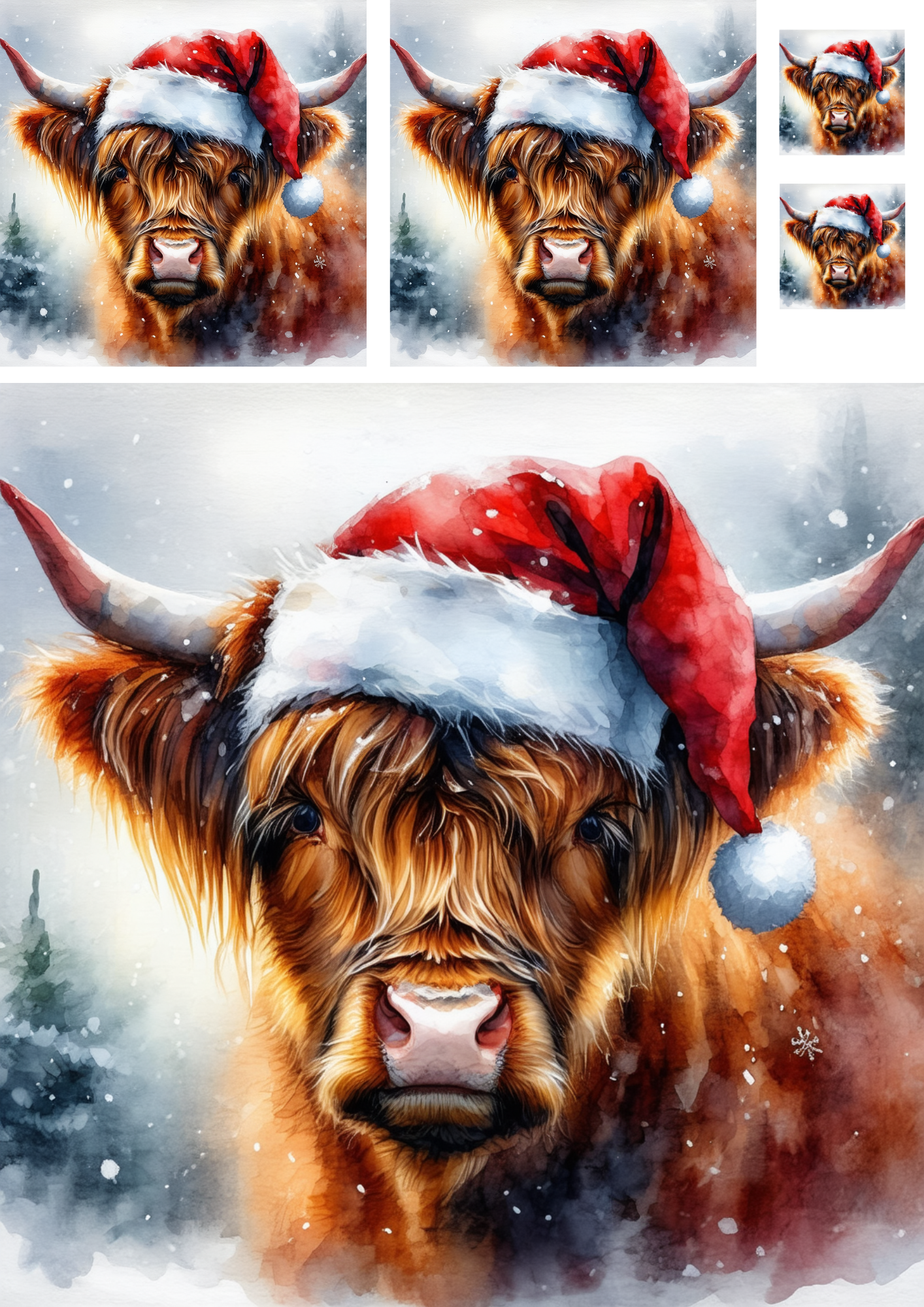 Rice Paper For Decoupage Highland Cow with Christmas Wreath Collage  Cat. No.9290