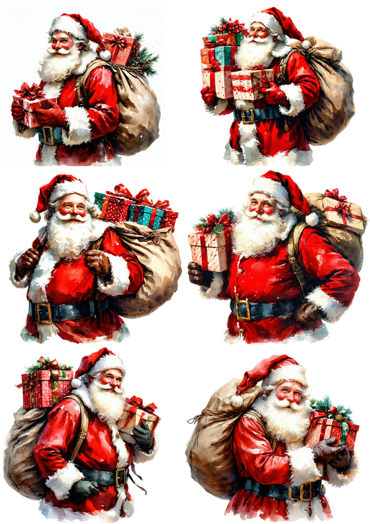 Rice Paper For Decoupage Santa Holding Gifts Collage  Cat. No.9292