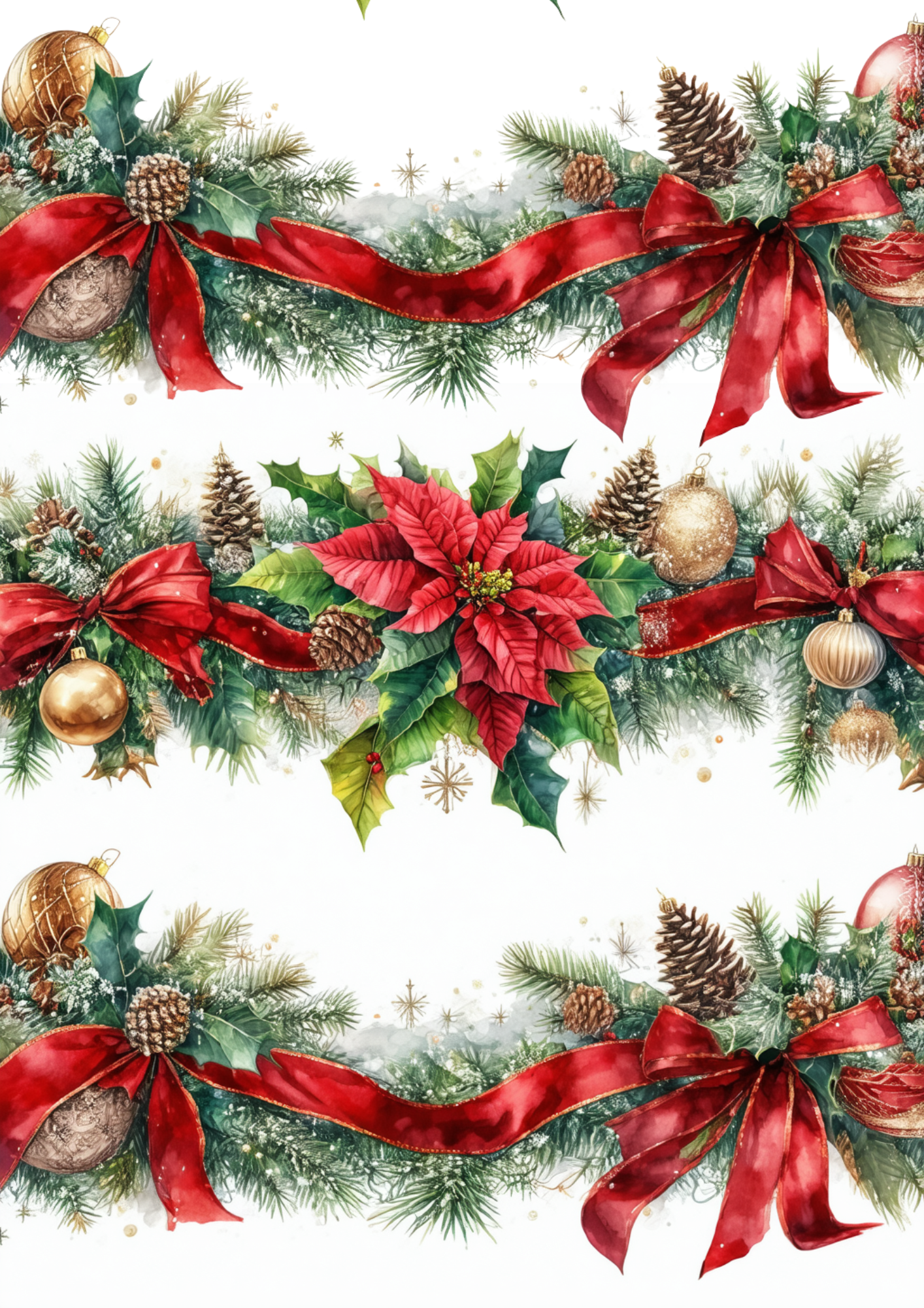 Rice Paper For Decoupage Green Christmas Garland Collage  Cat. No.9293