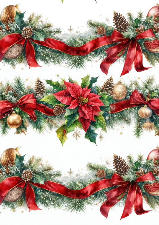 Rice Paper For Decoupage Green Christmas Garland Collage  Cat. No.9293