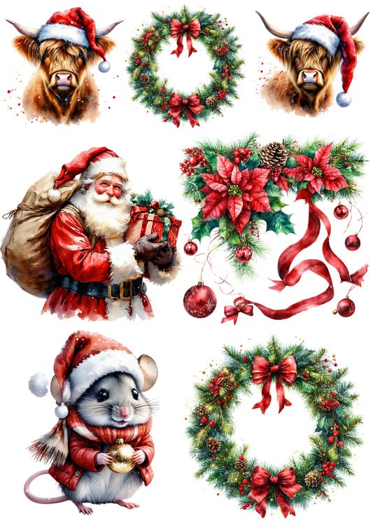 Rice Paper For Decoupage  Christmas Atributes Collage  Cat. No.9294