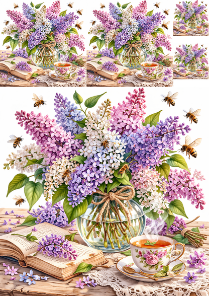 Rice Paper For Decoupage Lilac in Vase  Collage  Cat. No.9298