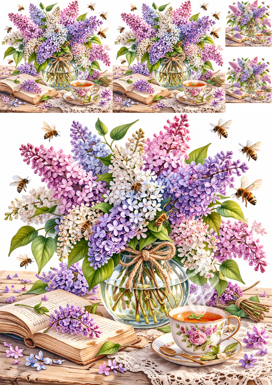 Rice Paper For Decoupage Lilac in Vase  Collage  Cat. No.9298