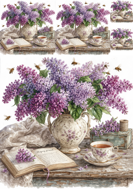 Rice Paper For Decoupage Lilac in Vase  Collage  Cat. No.9299