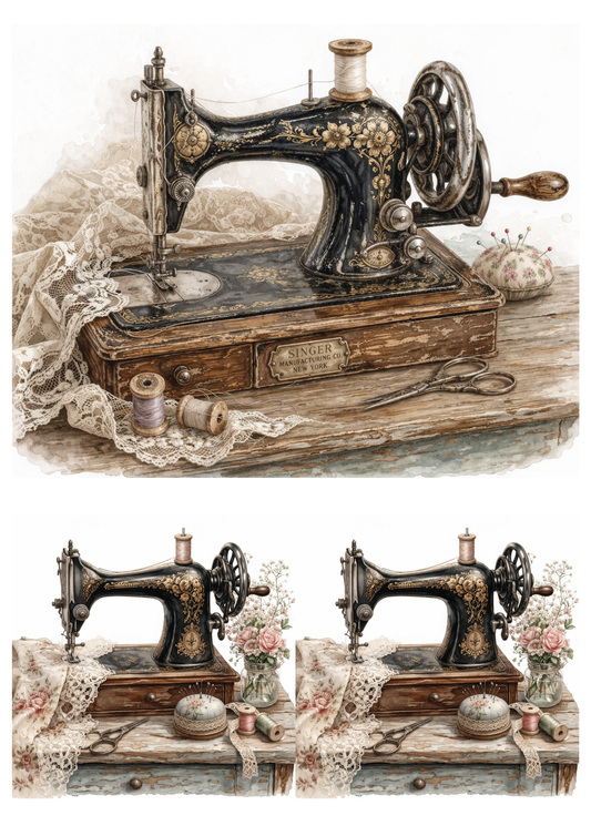 Rice Paper For Decoupage Vintage Sewing Machine  Collage  Cat. No.9301