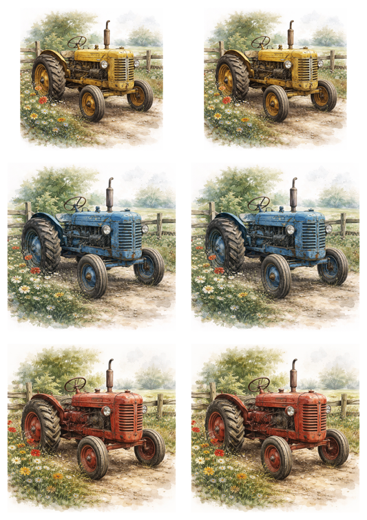 Rice Paper For Decoupage Vintage Tractors  Collage  Cat. No.9302