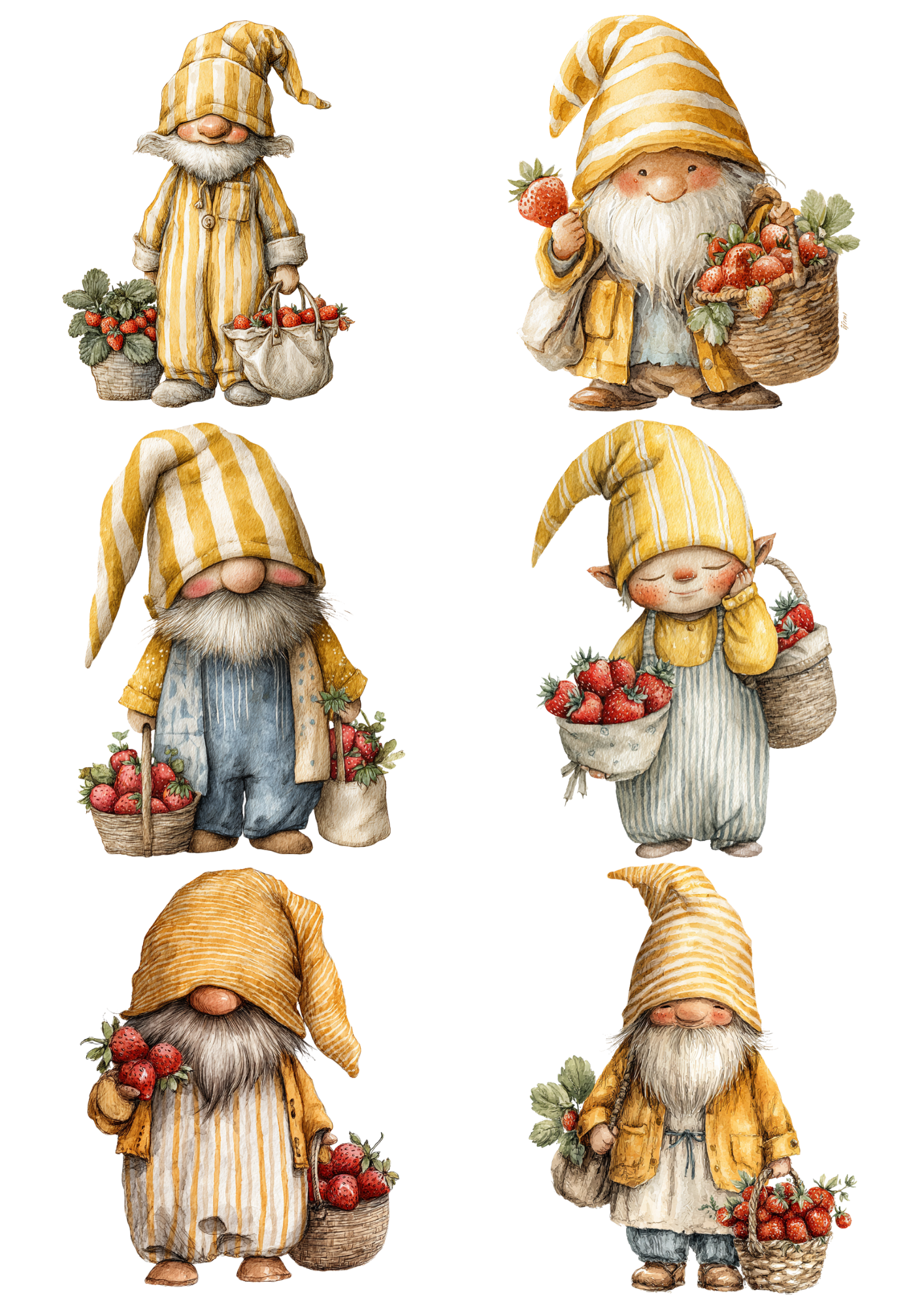 Rice Paper For Decoupage Cute Gnome with Strawberry Basket Collage  Cat. No.9308